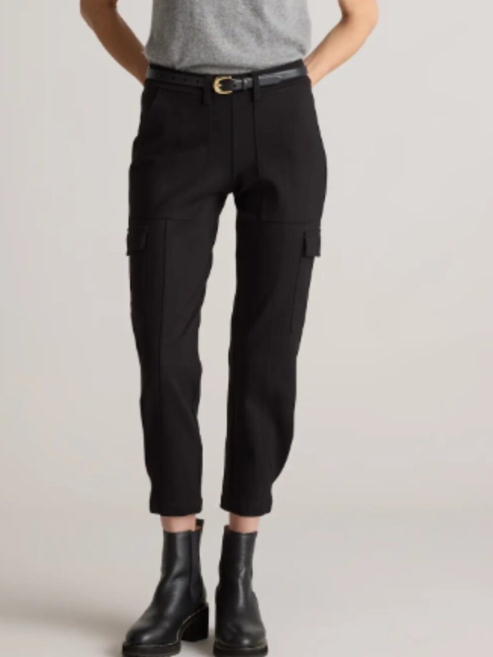 Quince Ultra-Stretch Ponte Tapered Cargo Pants Black Size XL